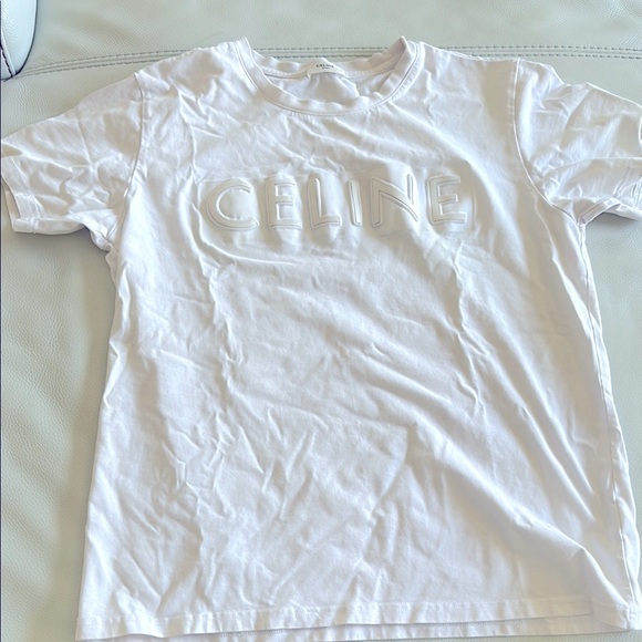 Celine White Short Sleeve Tee Classic 100% Cotton 3D Logo - Picture 1 of 3